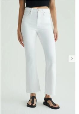 NEW AG Farrah Boot Cut Crop Jeans Size 30 White High Waist Raw Hem